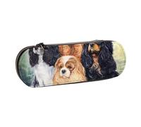 Hnnkloy Leather Pencil Case Organizer for Stationery Storage,Black Golden Cavalier King Charles Spaniel