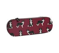 Hnnkloy Leather Pencil Case Organizer for Stationery Storage,Border Collie Dog Breed Pet Lovers Sewing Projects Ruby