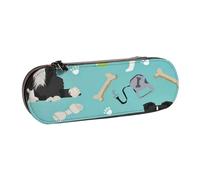 Hnnkloy Leather Pencil Case Organizer for Stationery Storage,Border Collie Dog Footprints Bones Tennis