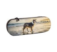 Hnnkloy Leather Pencil Case Organizer for Stationery Storage,Border Collie Sea Sky Dog