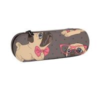 Hnnkloy Leather Pencil Case Organizer for Stationery Storage,Cartoon Pug Puppy in A Glasses and in A Bow Tie
