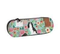 Hnnkloy Leather Pencil Case Organizer for Stationery Storage,Cavalier King Charles Spaniel Florals Sweet Flowers Vintage Spring Floral Mint