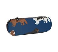 Hnnkloy Leather Pencil Case Organizer for Stationery Storage,Cavalier King Charles Spaniel Navy Blue Cute Dog Pet Dogs Ruby Black and Tan