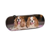 Hnnkloy Leather Pencil Case Organizer for Stationery Storage,Cavalier King Charles Spaniel White Brown Dogs