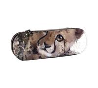 Hnnkloy Leather Pencil Case Organizer for Stationery Storage,Cheetah Cub Watercolor Painting Art