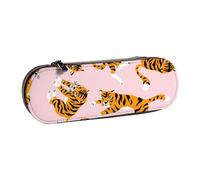 Hnnkloy Leather Pencil Case Organizer for Stationery Storage,Circus Animal Cute Tigers On The Pink Background