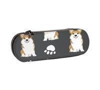 Hnnkloy Leather Pencil Case Organizer for Stationery Storage,Corgi Dog Dog Paw Cute Charcoal