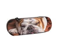 Hnnkloy Leather Pencil Case Organizer for Stationery Storage,English Bulldogs Muzzle Pets Sleeping Dogs