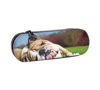 Hnnkloy Leather Pencil Case Organizer for Stationery Storage,English Bulldogs Tired Dogs Lawn Pets English