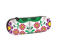 Hnnkloy Leather Pencil Case Organizer for Stationery Storage,Flower Polish Folk Art