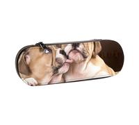 Hnnkloy Leather Pencil Case Organizer for Stationery Storage,Kiss English Bulldog Puppies
