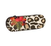 Hnnkloy Leather Pencil Case Organizer for Stationery Storage,Leopard Hibiscus Flower