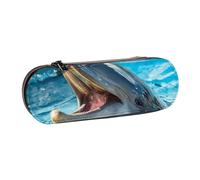 Hnnkloy Leather Pencil Case Organizer for Stationery Storage,Lovely Dolphin Printed