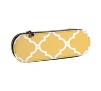 Hnnkloy Leather Pencil Case Organizer for Stationery Storage,Morocco Trellis Mustard White