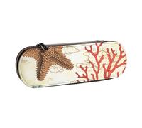 Hnnkloy Leather Pencil Case Organizer for Stationery Storage,Nautical Caribbean Starfish Rustic Map and Coral