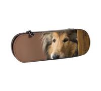 Hnnkloy Leather Pencil Case Organizer for Stationery Storage,Rough Collie Lassie Dogs Big Fluffy Dogs Pets