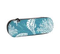 Hnnkloy Leather Pencil Case Organizer for Stationery Storage,Sea Shells Seahorse Coral
