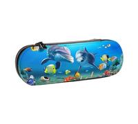 Hnnkloy Leather Pencil Case Organizer for Stationery Storage,Seabed Coral Fish Dolphins Print Starry Night