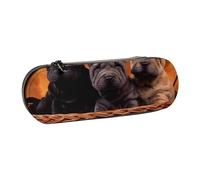 Hnnkloy Leather Pencil Case Organizer for Stationery Storage,Shar Pei Black Puppy Small Dogs Gray Puppy Pets