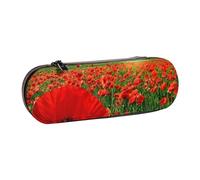 Hnnkloy Leather Pencil Case Organizer for Stationery Storage,Sunset Poppy Field Beautiful Flowers Field