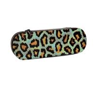 Hnnkloy Leather Pencil Case Organizer for Stationery Storage,Teal Leopard Chic Animal Print