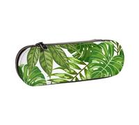 Hnnkloy Leather Pencil Case Organizer for Stationery Storage,Tropical Leaves Exotic Palm Foliage Jungle Fashion Plant Nature Green