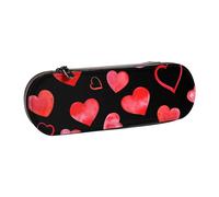 Hnnkloy Leather Pencil Case Organizer for Stationery Storage,Watercolor Red Hearts Pattern