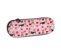 Hnnkloy Leather Pencil Case Organizer for Stationery Storage,Wire Fox Terrier Valentines Day Cupcakes Love Hearts Dog