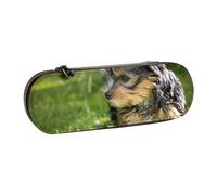 Hnnkloy Leather Pencil Case Organizer for Stationery Storage,Yorkshire Terrier Green Grass Yorkie Cute Dogs