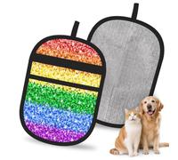 Hnnkloy Lgbt Sparkle Glitter Pride Flag, 2 Pack Pet Hair Removal Gloves For Bed,Carpet,Clothes,Sofa,Static Grooming Glove For Dogs & Cats