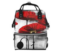 Hnnkloy Line Of Poppies Wall Art Red, Large Capacity Mummy Backpack Diaper Bag Travel Backpack for Outdoor