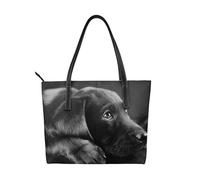 Hnnkloy Lovely Black Labrador Dog,PU Leather Handbag Large Capacity Tote Bag Women's Shoulder Bag for Work Travel