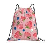 Hnnkloy Lovely Pink Strawberry, Drawstring Backpack Unisex Sport Gym Bag Casual Daypack Drawstring Sackpack