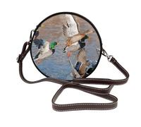 Hnnkloy Mallards Duck Hunting Mallard Ducks, PU Leather Shoulder Bag, Round Crossbody Bag - Circle Purse for Women