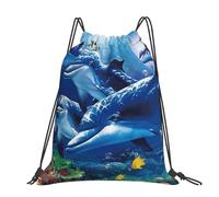 Hnnkloy Marine Life Blue Sea World Coral Dolphin, Drawstring Backpack Unisex Sport Gym Bag Casual Daypack Drawstring Sackpack