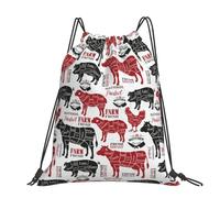 Hnnkloy Meat Cuts Diagrams Butcher Shop, Drawstring Backpack Unisex Sport Gym Bag Casual Daypack Drawstring Sackpack