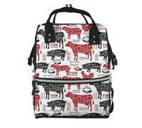 Hnnkloy Meat Cuts Diagrams Butcher Shop, Large Capacity Mummy Backpack Diaper Bag Travel Backpack for Outdoor