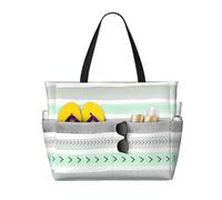 Hnnkloy Mint Green Gray Watercolour Stripes, Large Capacity Beach Bag Travel Shoulder Bag For Women - Waterproof Tote Handbag
