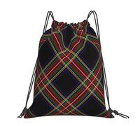 Hnnkloy Modern Black Stewart Tartan, Drawstring Backpack Unisex Sport Gym Bag Casual Daypack Drawstring Sackpack