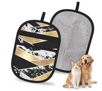 Hnnkloy Modern Gold Black White Glitter Marble Geometric Art, 2 Pack Pet Hair Removal Gloves For Bed,Carpet,Clothes,Sofa,Static Grooming Glove For Dogs & Cats