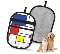Hnnkloy Mondrian Minimalist De Stijl Modern Art, 2 Pack Pet Hair Removal Gloves For Bed,Carpet,Clothes,Sofa,Static Grooming Glove For Dogs & Cats