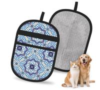 Hnnkloy Moroccan Portuguese Style Classic Tiles, 2 Pack Pet Hair Removal Gloves For Bed,Carpet,Clothes,Sofa,Static Grooming Glove For Dogs & Cats