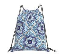 Hnnkloy Moroccan Portuguese Style Classic Tiles, Drawstring Backpack Unisex Sport Gym Bag Casual Daypack Drawstring Sackpack
