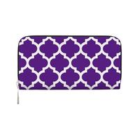 Hnnkloy Moroccan Quatrefoil Pattern Purple and White, PU Leather Wallets Large Capacity Clutch Wallet for Men Women