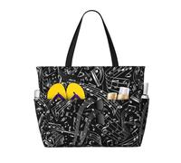 Hnnkloy Music Notes Black, Large Capacity Beach Bag Travel Shoulder Bag For Women - Waterproof Tote Handbag