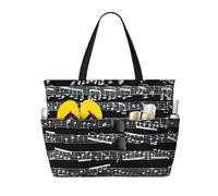 Hnnkloy Music Notes On Black, Large Capacity Beach Bag Travel Shoulder Bag For Women - Waterproof Tote Handbag