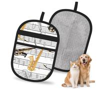 Hnnkloy Music Notes Saxophones, 2 Pack Pet Hair Removal Gloves For Bed,Carpet,Clothes,Sofa,Static Grooming Glove For Dogs & Cats