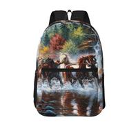 Hnnkloy Native American Indians Horses, 17 Inch Backpack With Pockets Casual Daypack Water Resistant School Bag