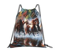 Hnnkloy Native American Indians Horses, Drawstring Backpack Unisex Sport Gym Bag Casual Daypack Drawstring Sackpack