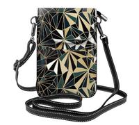 Hnnkloy New Art Deco Geometric Pattern Emerald Green And Gold, Cell Phone Purses For Women, Small Crossbody Bags - PU Leather Cellphone Wallet With Credit Card Slots